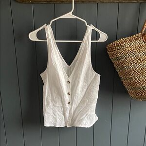 White Linen Button-Down Sleeveless Top